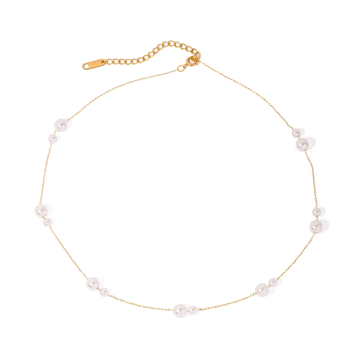 Minimalist 18K Gold Plated Charm Pearl Necklace Stainless Steel Exquisite Interval Pearls Necklace