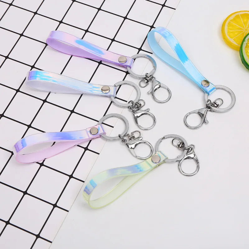 High Quality Strip Reflective Laser Phone Rope Key Tag Holder PVC Wrist Strap Bag Charm Rope Holographic Leather Key Ring