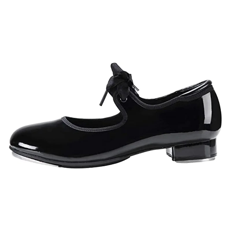 EU and US in Stock Wholesale PU Patent Leather Tap Shoe Gothic Style With Ribbon and Sound Board for Women and Men