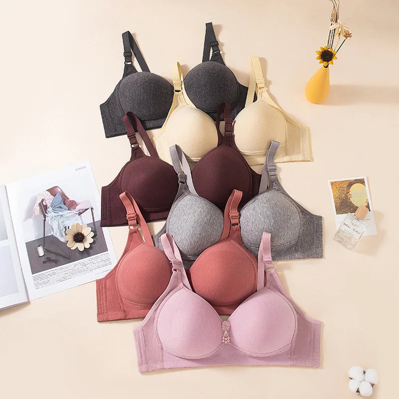 OEM Service Solid Everyday Wire Free Support Bras for Plus Size Women with Push up Cups and Open Back Design