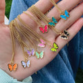 NM39782 Copper Jewelry Multi Color Enamel Butterfly Butterflies Necklace Gold Plated Minimal Minimalist Jewellery