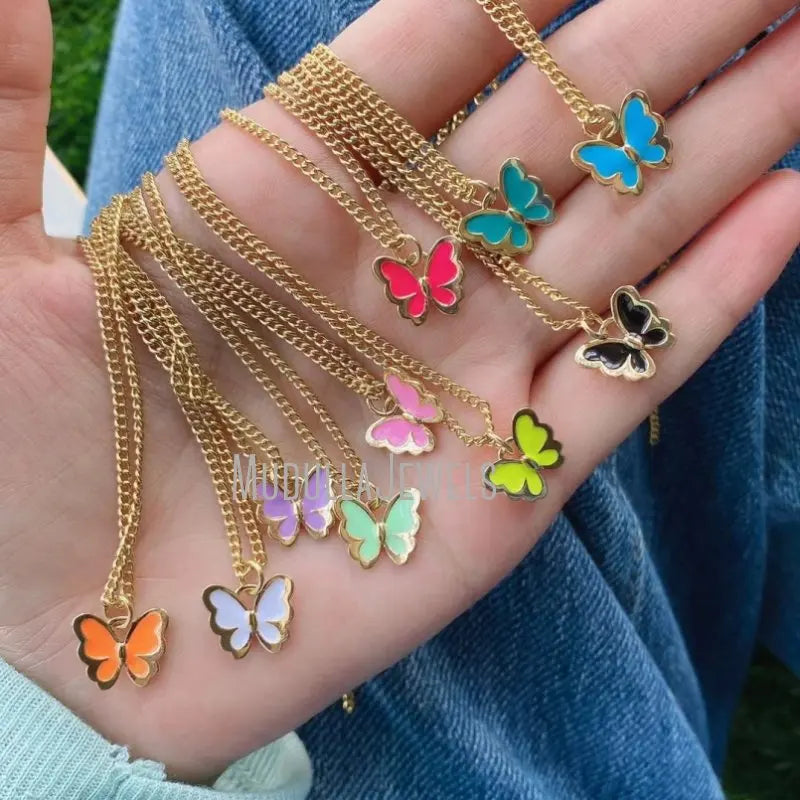 NM39782 Copper Jewelry Multi Color Enamel Butterfly Butterflies Necklace Gold Plated Minimal Minimalist Jewellery