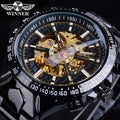 Winner 2023 Diamond Skeleton Dial Golden Automatic Watch Stainless Steel Waterproof Luminous Men Business Mechanical Wristwatch