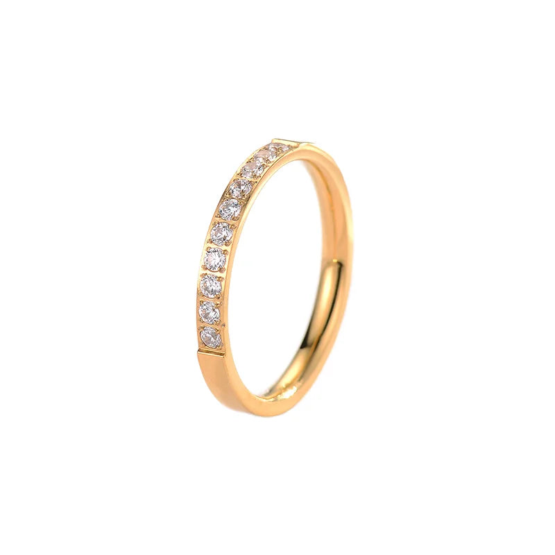Trendy Gold Plated Stainless Steel Micro Zircon Crystal Diamond Ring Qusediny Wedding Engagement Jewelry for Parties