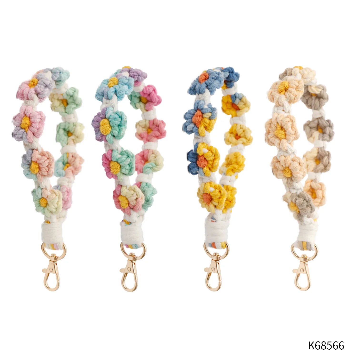 2023 Popular Phone Charm Strap Cotton Flower Macrame Keychain Wrist Strap Women Key Chain