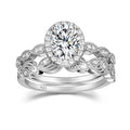 OAHLAN 925 Sterling Silver Rings Sets Oval 1.5CT Cubic Zirconia Halo CZ Engagement Rings Wedding Bands for Women Fashion Jewelry