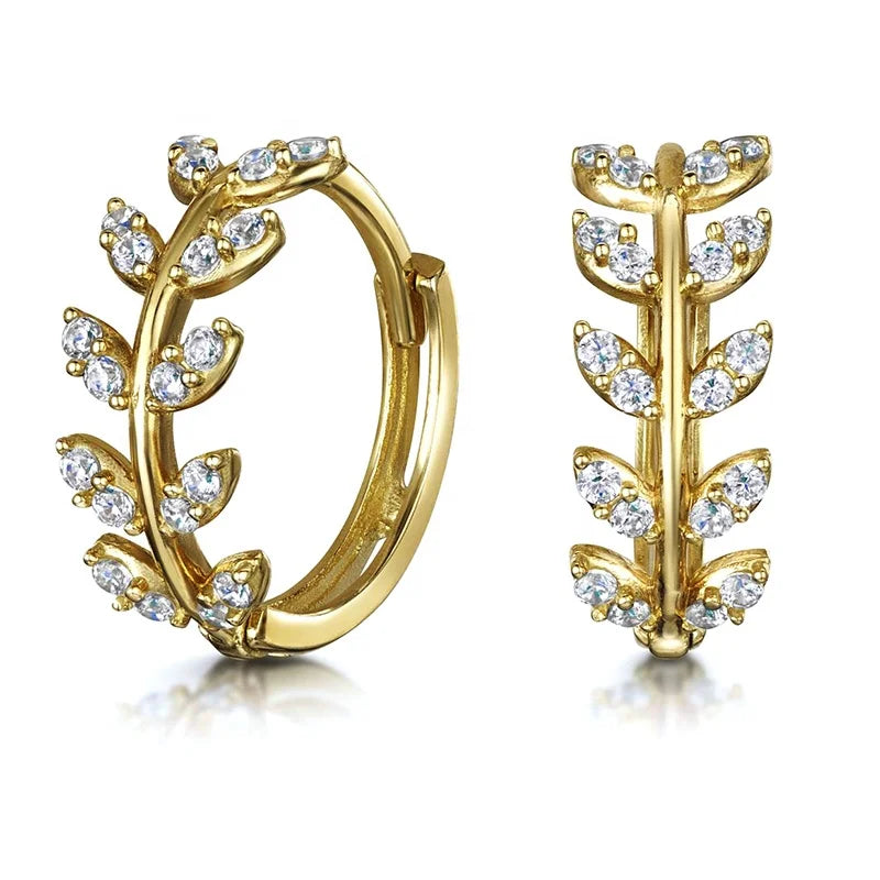 Milskye Beautiful and Luxe Solid 18k Gold Aphrodite Vine Leaf Huggie Hoop Earring