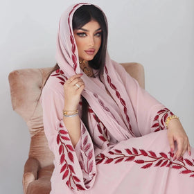 Factory Price Embroidery Muslim Dress With Scarf Long Abaya Robes Moroccan Caftan Ethnic Clothing Modest Evening Islamic Dress