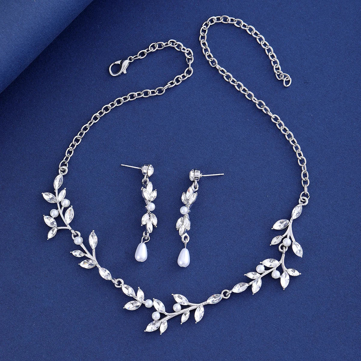 Fashionable 18K Gold Plated Zircon Necklace and Earring Set High-end Wedding & Party Evening Jewelry