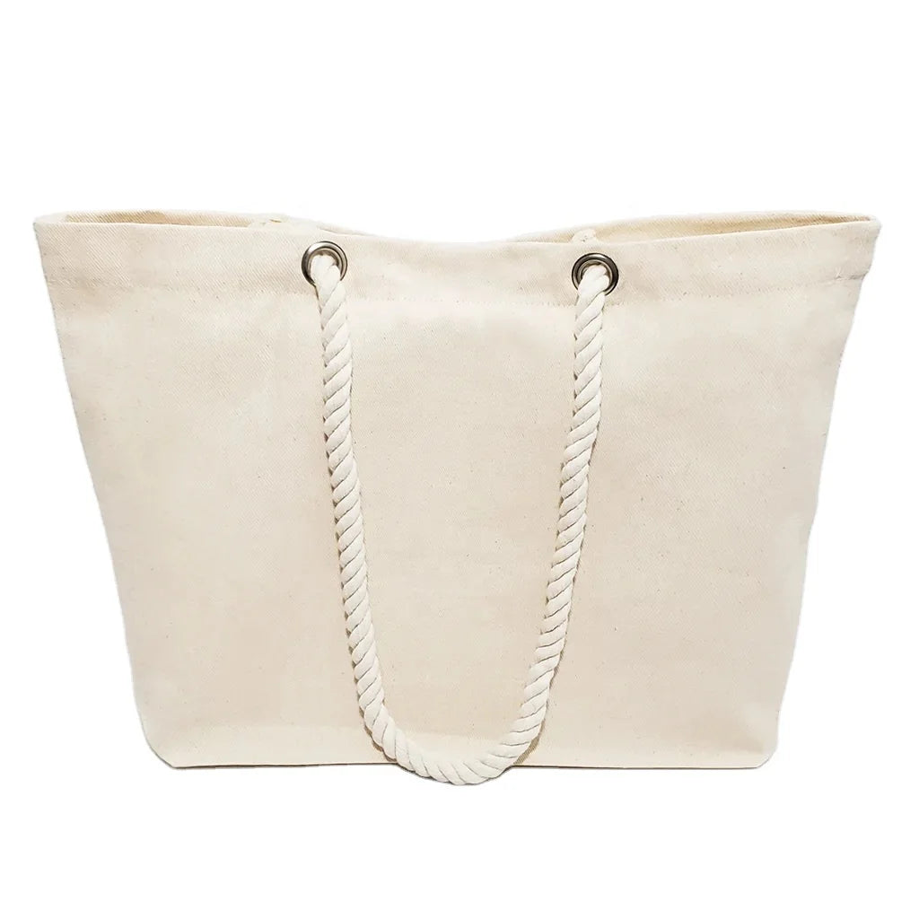 New 12oz Large Canvas Beach Tote Bag Medium Size Custom Printed Fancy Rope Handles New Sublimation Blank Made Polyester Cotton