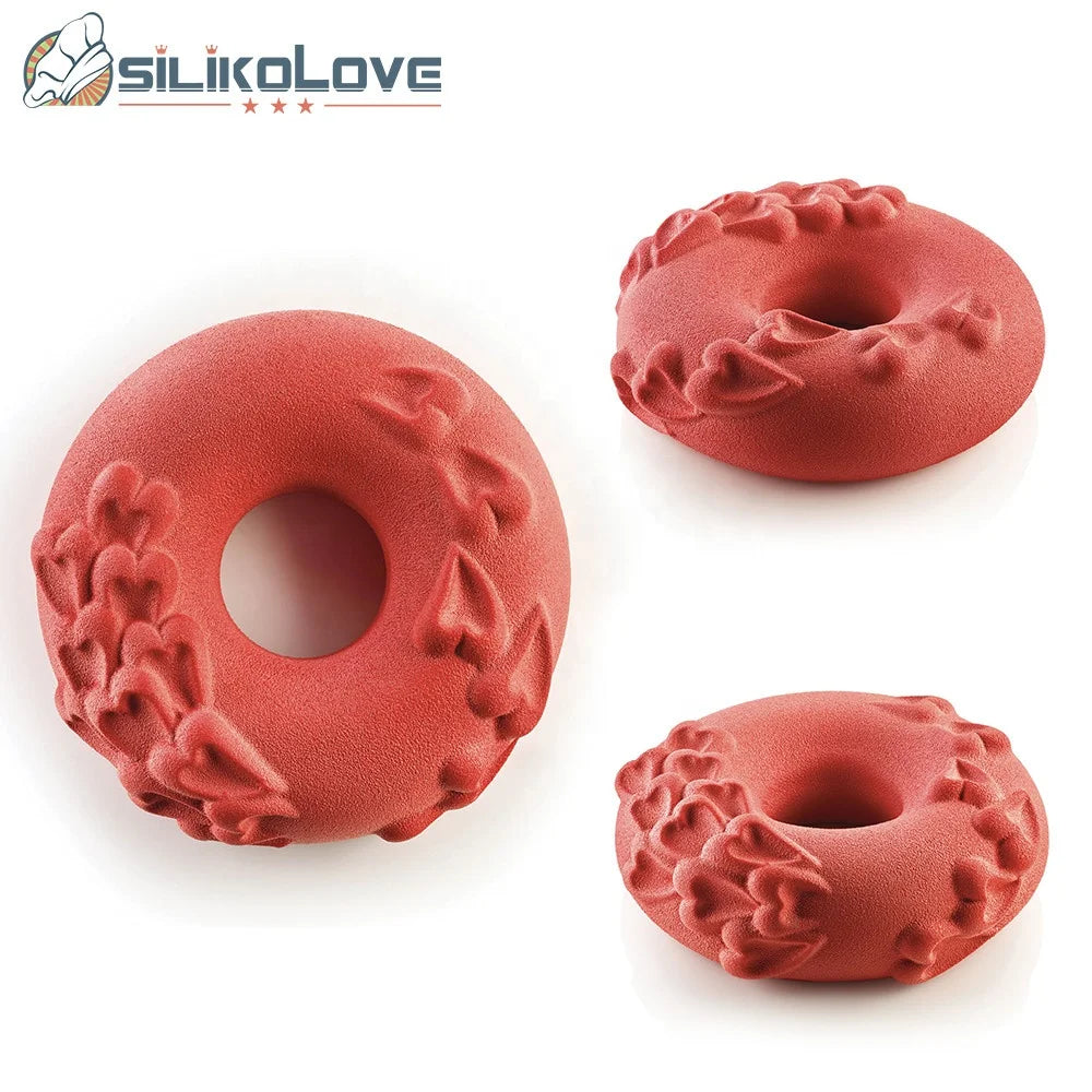 Valentine Heart Pattern Emboss Donut Shape Cake Molds Food Grade Mousse Pastry Baking Tools Silicone Moulds