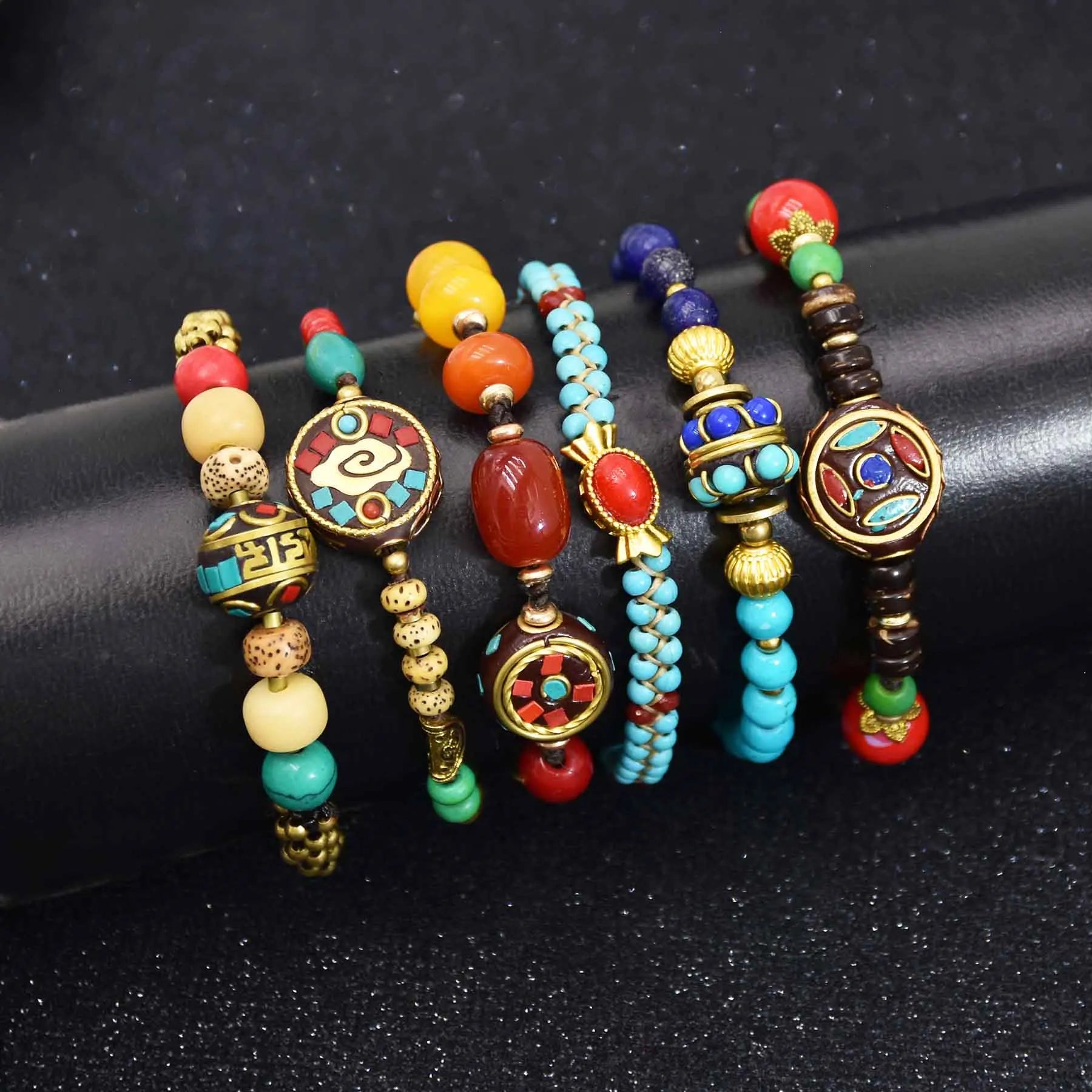Women Handmade Boho Wrap Bracelets Natural Stone Variety Beads Strand Bracelet