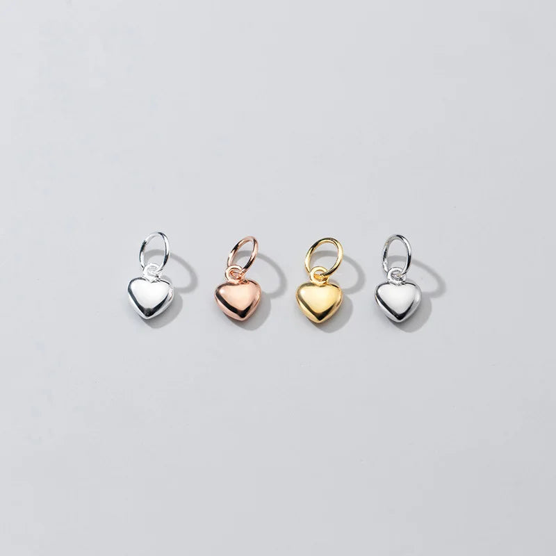 Tiny 5.4mm Puffy Silver Heart Charm 925 Sterling Silver Shiny 3D Heart for Bracelet or Necklace Finding