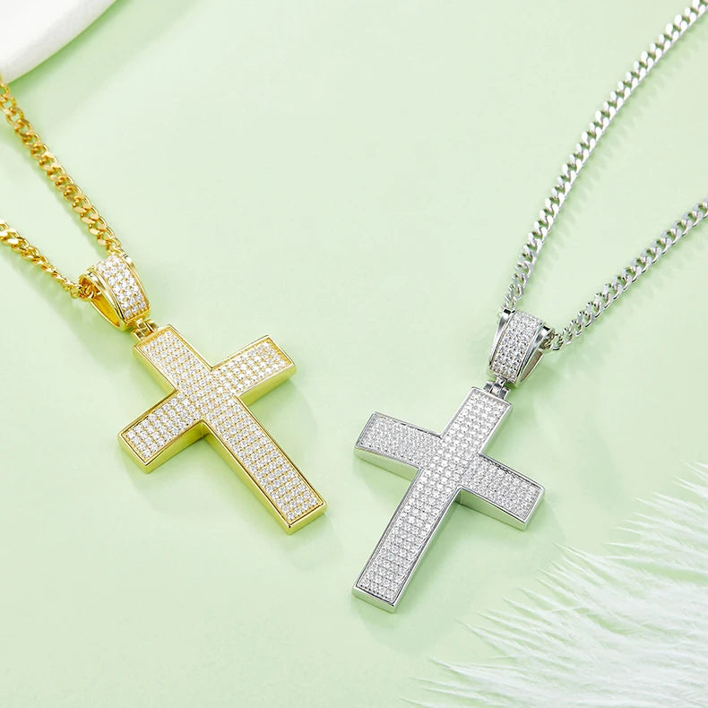 J004 Guangzhou Jewelry Wholesale 925 Sterling Silver Iced Out VVS Diamond Hip Hop Necklace Moissanite Cross Pendant for Mens
