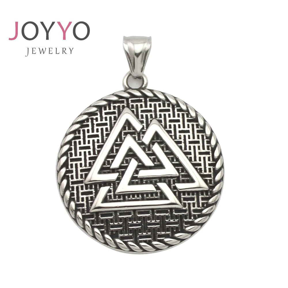 Wholesale Stainless Steel High Quality Round Medal Viking Symbol Pendant Men's Amulet Necklace