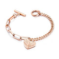 Hot Selling OT Clasp 2 Wings Heart Chain Stainless Steel Rose Gold Plated Chain Bracelets Women Fashion Accessories