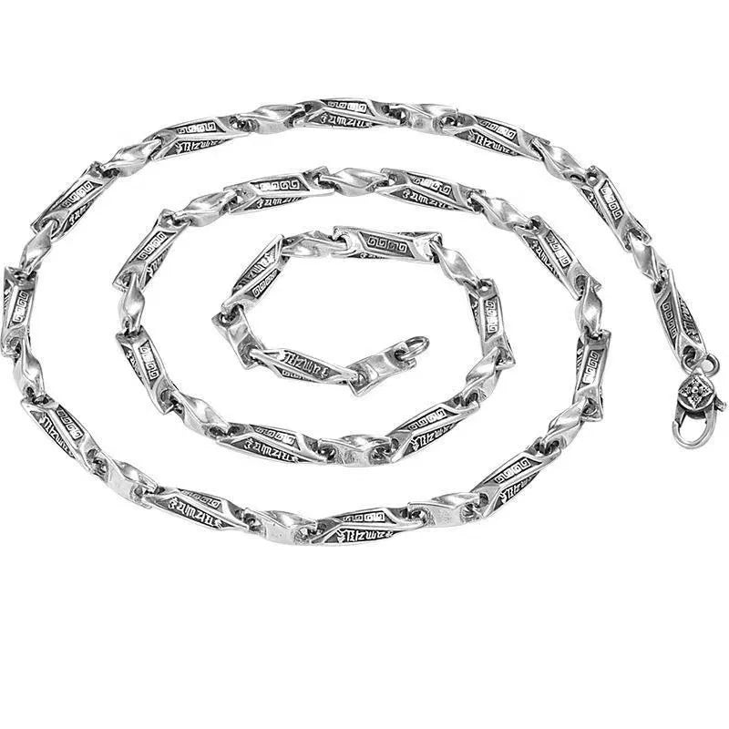 BOCAI Men's S925 Silver Six-Character Mantra Bracelet Retro Irregular Link Chain for Individual Fashion for Parties