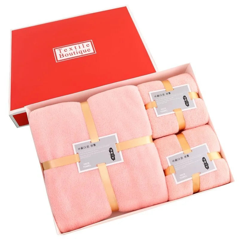 Soft Solid Color Logo Microfiber Quick-Dry Towel Set in Gift Box for Fitness Sports or Home Use with Premium Quality Features