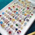 Fashion Big Green Pink Stone Ring Charm Jewelry Women CZ Wedding Promise Engagement Ladies Accessories Gifts