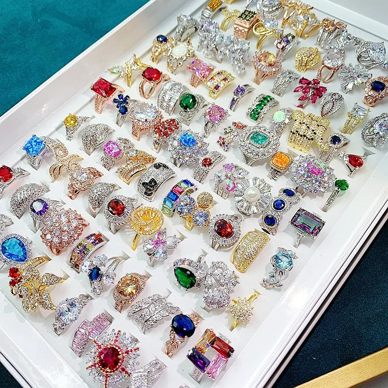 Fashion Big Green Pink Stone Ring Charm Jewelry Women CZ Wedding Promise Engagement Ladies Accessories Gifts