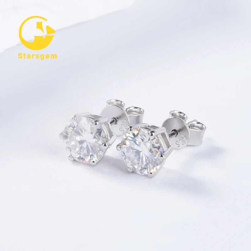 Fashion Jewelry 1ct 6.5mm D White VVS Moissanite Earrings Round  Moissanite Earrings Women S925 Silver Earrings