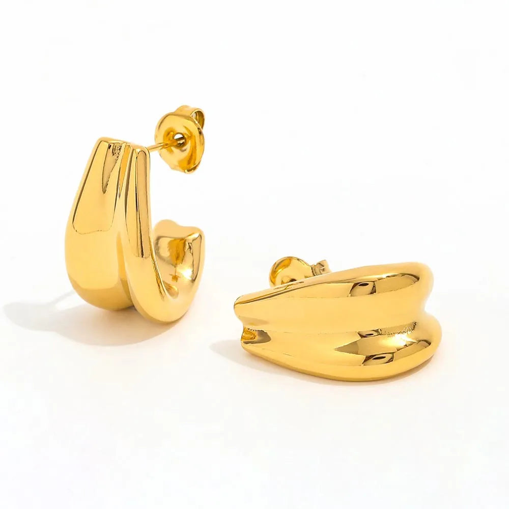 18K PVD Gold Silver Plated Waterproof Double-layer Hollow Stainless Steel Water Drop C Hoop Earring Fashion Jewelry