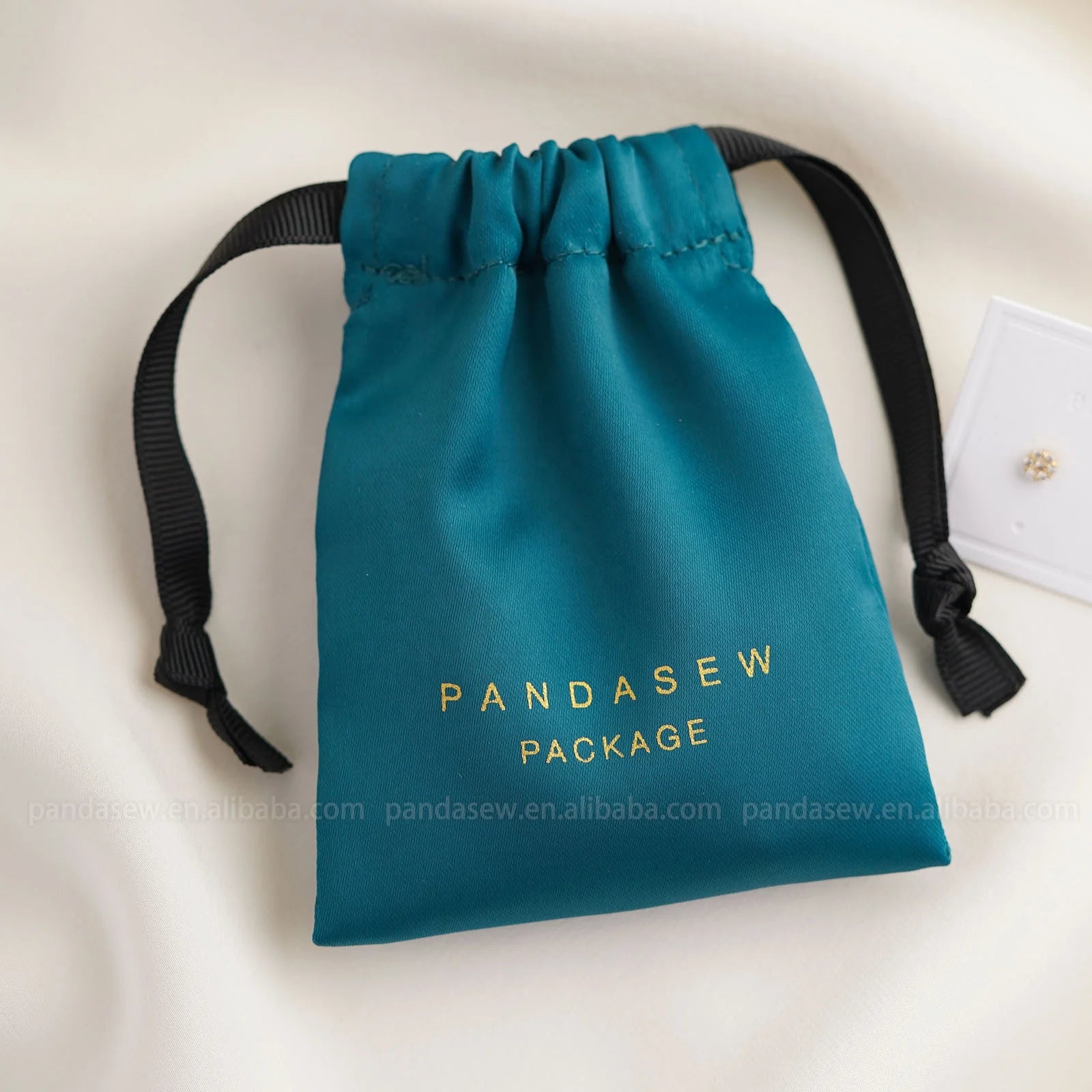 PandaSew Earring Necklace Bracelet Ring Dense Silk Satin Bag Custom Pochette Bijoux Packaging Jewelry Bag Pouch with Logo