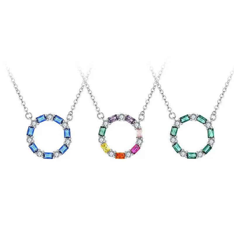 Design Necklace Custom Silver Jewelry Colorful Cubic Zircon Jewelry Silver Gold Circle Pendant Necklace for Women