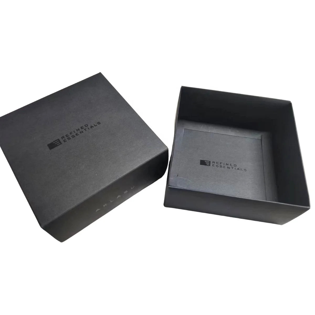 Eco-friendly Material Black Cardboard Two Part Box Lid and Bottom Box Black Paper Box with UV Glossy Finish