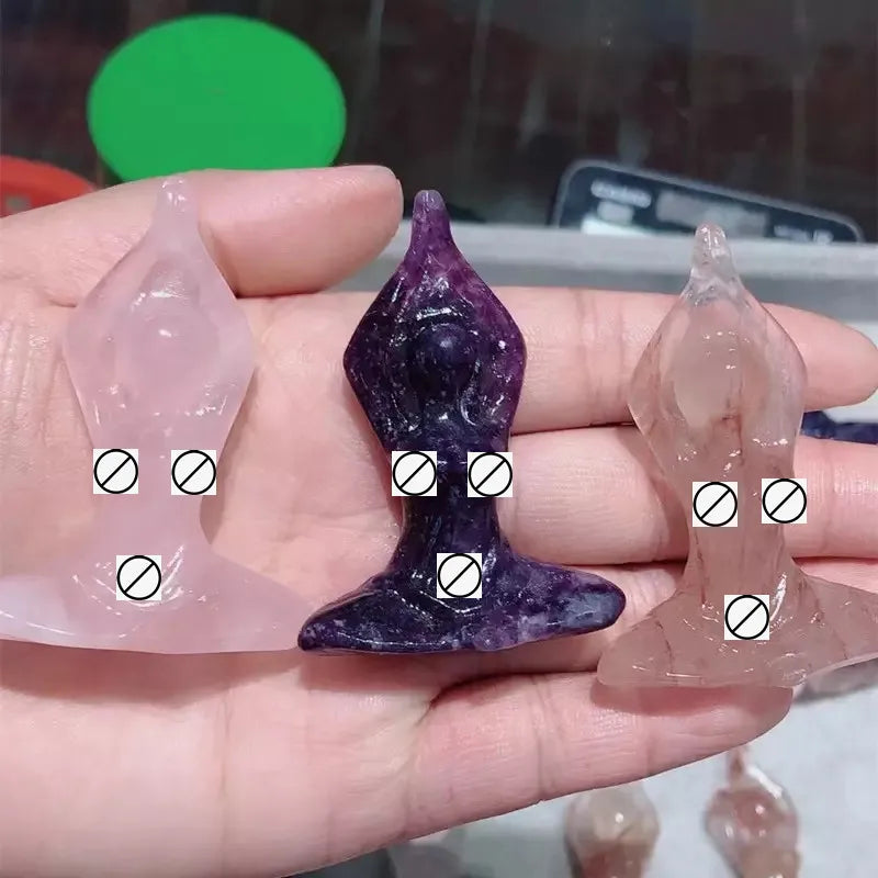 Natural Crystal Yoga Nude Female Model Ornaments Powder Crystal Amethyst Original Stone Semi Gem Carving Crafts Wholesale
