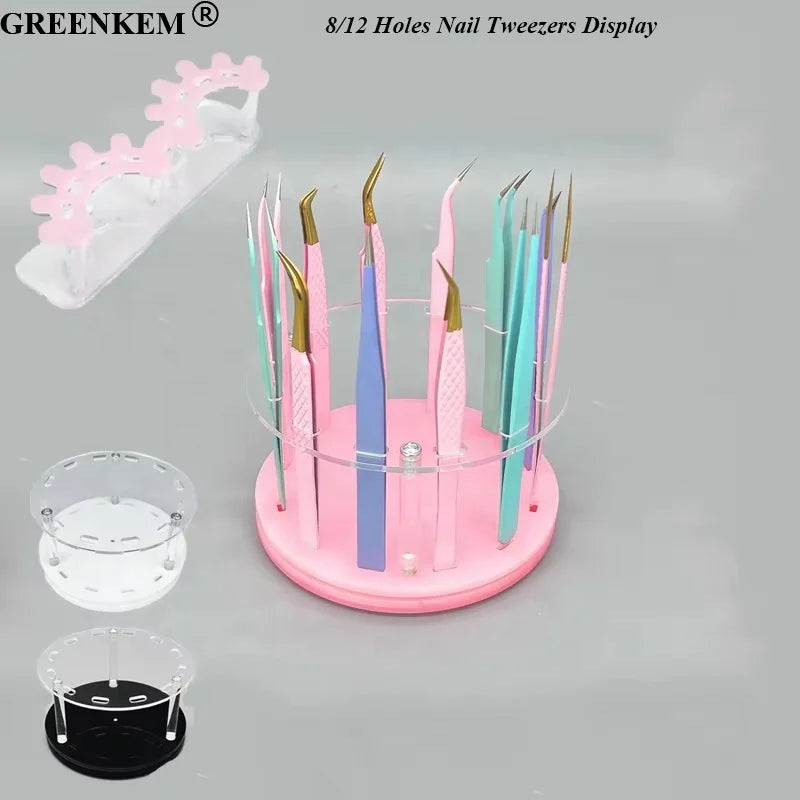 New 8/12 Holes Nail Tweezers Display Round Rack Grafted Eyelash Tweezers Storage Rack Acrylic Nail Tweezers Storage Box