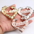 Personalized Hoops NamePlate Earring Stainless Steel Gold Plated  Gold Large Heart Name Bamboo Earrings