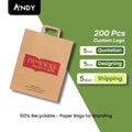 Custom Logo Printed Ecological Kraft Paper Bag Classic Style Restaurant Take Out Packaging with Twist Handles for Food