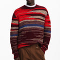 Custom Logo Heavy Weight Intricate Landscape Seed Stitch Casual Pullover Multi-color Patchwork Stripe Sweater