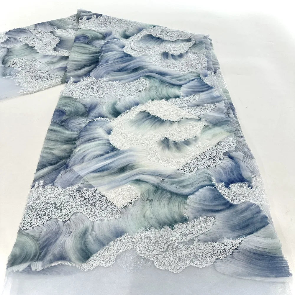 High Quality Embroidery Beads Fabric Pearl lace African Lace Sequin Fabric for Women Dress