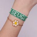 Handmade Boho Style Miyuki Beaded Bracelets for Women Fashion Jewelry with Encrusted Summer Daisy Anniversary Gifts