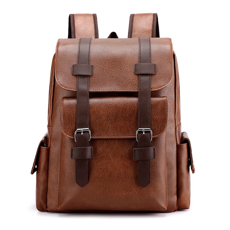 Vintage European American Style PU Leather Backpack Large Capacity Travel Laptop Backpack Zipper Closure College for Men Women