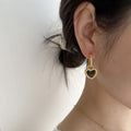 New Stainless Steel Earrings 18k Gold Lock Heart Inlaid Black White Zircon Pendant Earrings for Women