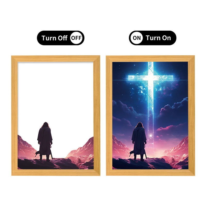 Hot Selling Jesus Christ Light Painting on Wood Frames Faithful Religious Artwork on Wood Frames