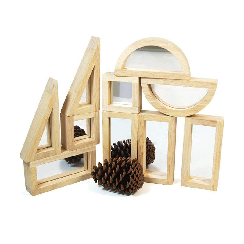 Wooden Kids Play Children's Educational Sensory Toys Wooden Mirror Building Blocks