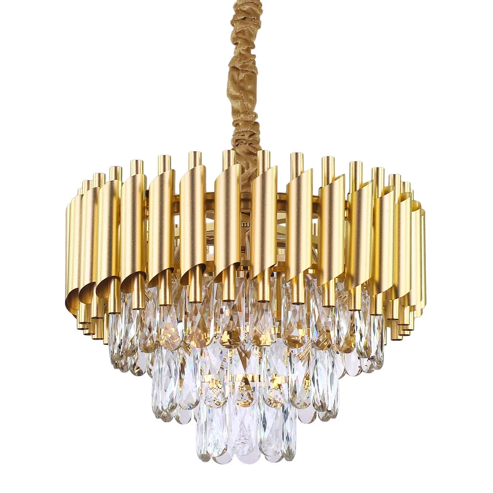 Golden K9 Crystal Dining Table Chandelier Modern Luxury Ceiling Light with E12 Bulbs Middle Lamp Sizes for Bar Application