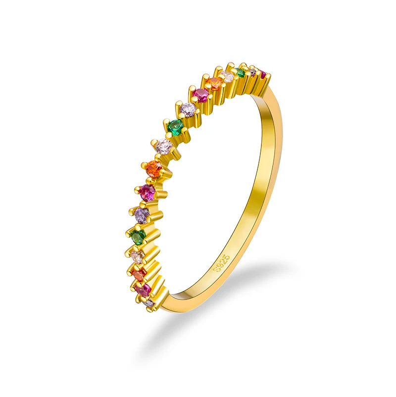 Colorful Rings Sterling Silver 925 Colorful Crystal Zircon Rings for Women Wedding Engagement Gold Plated Jewelry