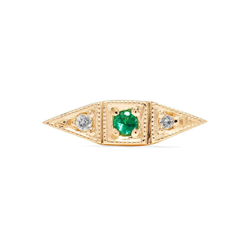 Gemnel Trendy 925 Sterling Silver 14-karat Gold Emerald Deco Diamond bar Stud Earrings Women