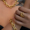 Vintage Style 18k Gold Filled Stainless Steel O Chain Coarse Threaded Braid Winding Necklace Bracelet