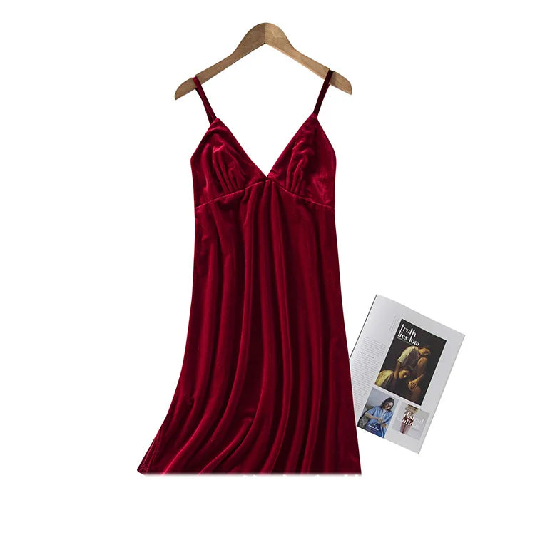 2023 New Winter Warm Sling Nightdress Solid Color Velvet Pajamas Solid Color Nightdress Sleepwear