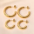 Stainless Steel Metallic HOOP Thick Glossy Big Small C Shaped Earrings C-Shaped Solid 18K Gold Plated Hoop Earring for Women