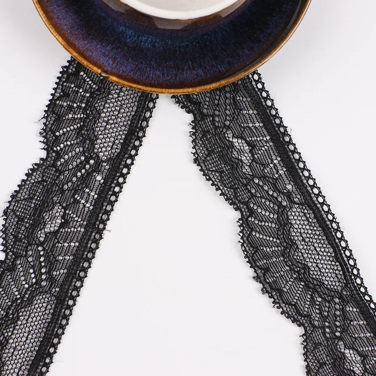 Hot Sale Black 2.5-3.2Cm Stretch Spandex Nylon Flower Elastic Lace Trim Black for Lingerie