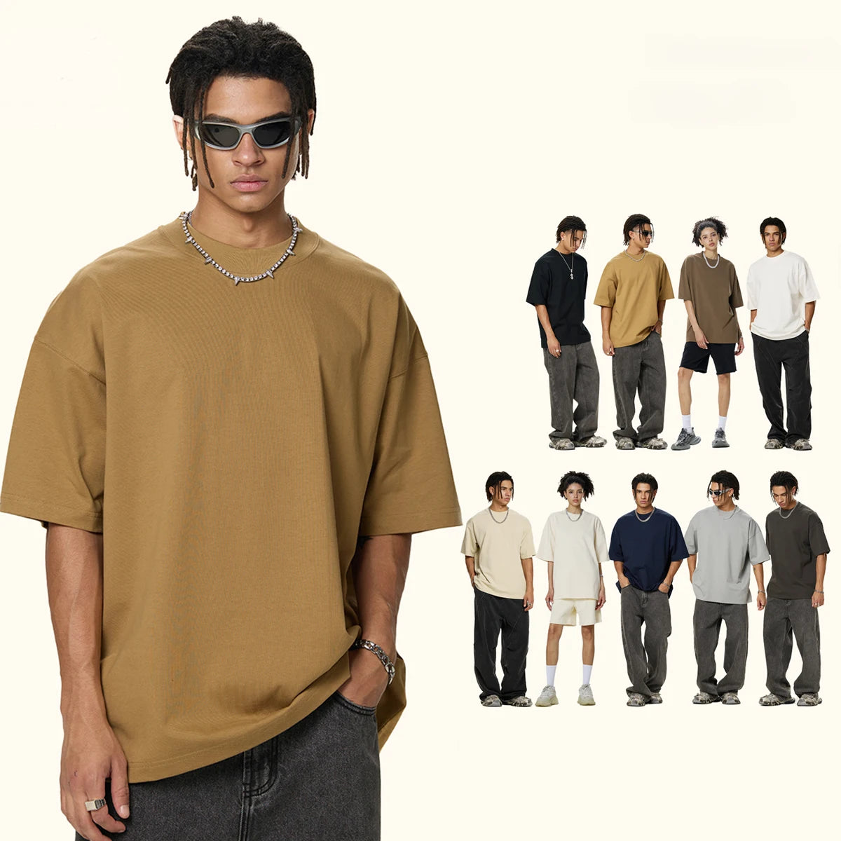 Custom Crew Neck 260G Heavyweight Fabric Short Sleeved Custom Cotton Men's T-Shirt for Men