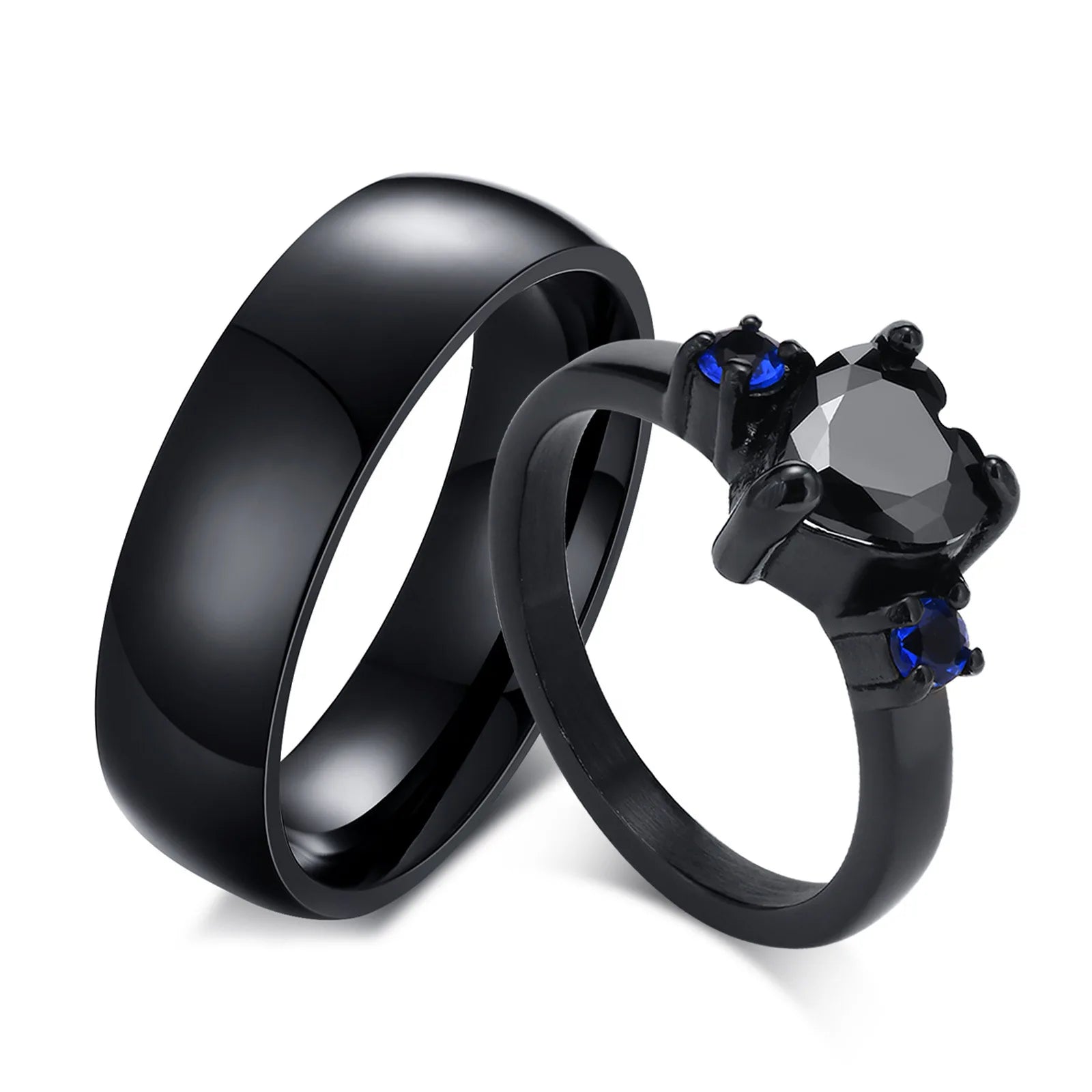 Black Color Tungsten Stainless Steel Bands Engagement Jewelry Heart CZ Stone Couple Wedding Rings for Women Men Lover Gift