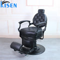 Kisen Antique Black Gold Tufted Leather Barber Shop Styling Shaving Chair Hydraulic Pump Round Base Hairdressing Chair for Sale